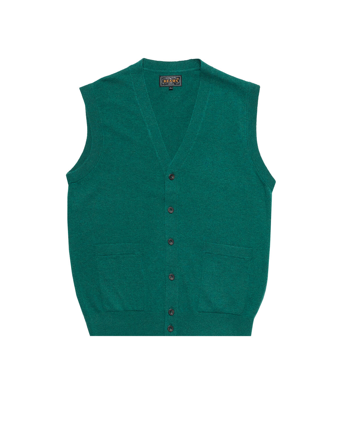 beams-button-knit-vest-solid-